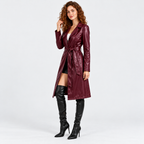 Women's Classic Faux Leather Trench Coat with Belted Waist