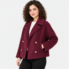 Women's Classic Double Breasted Coat with Notched Lapels