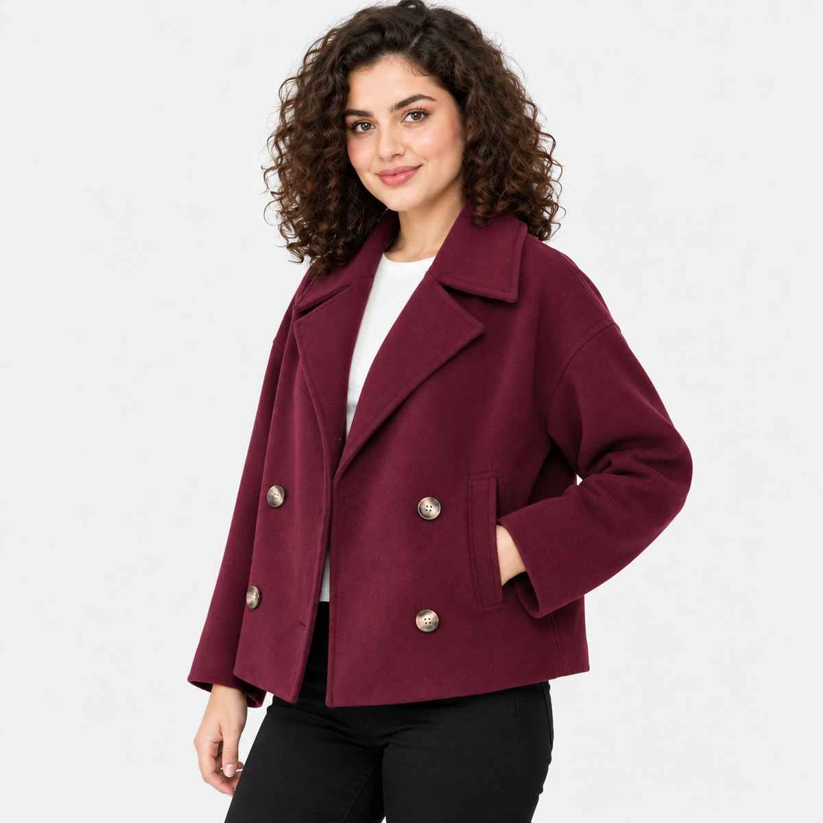 Women's Classic Double Breasted Coat with Notched Lapels