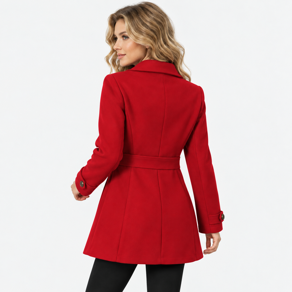 Women's Mid-Length Coat with Lapel Collar and Button Front