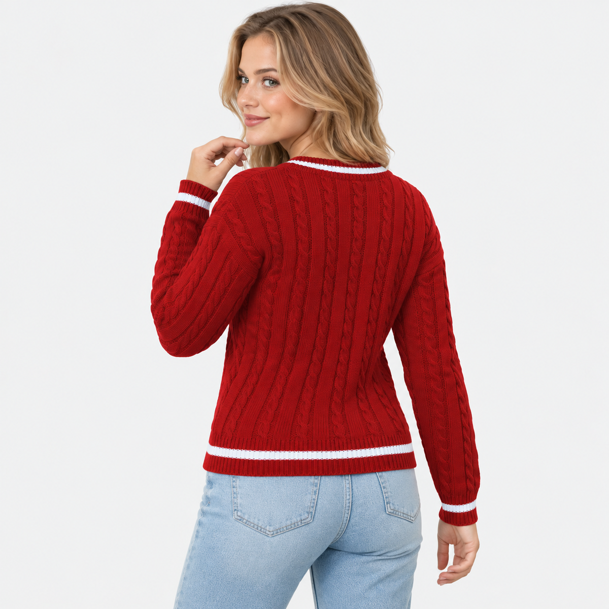 Women's Cable Knit V-Neck Sweater - Loose Fit