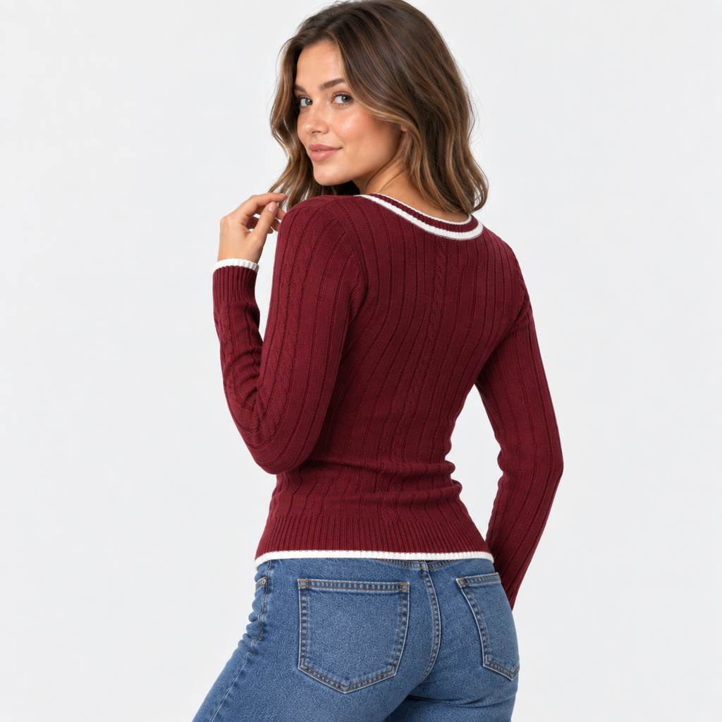Women's Color Block V-Neck Sweater - Viscose Knit