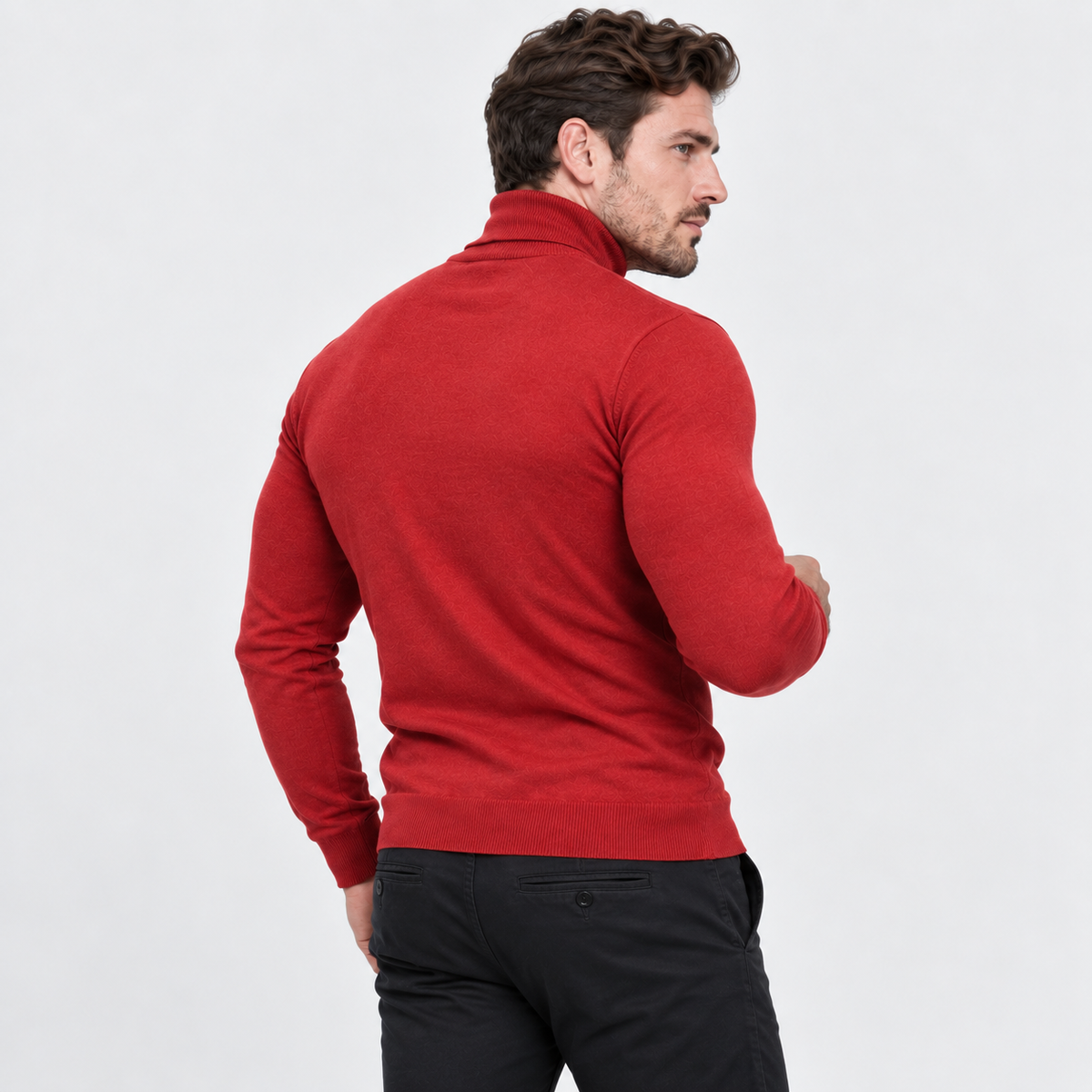 Men's Printed Turtleneck T-Shirt - Long Sleeve