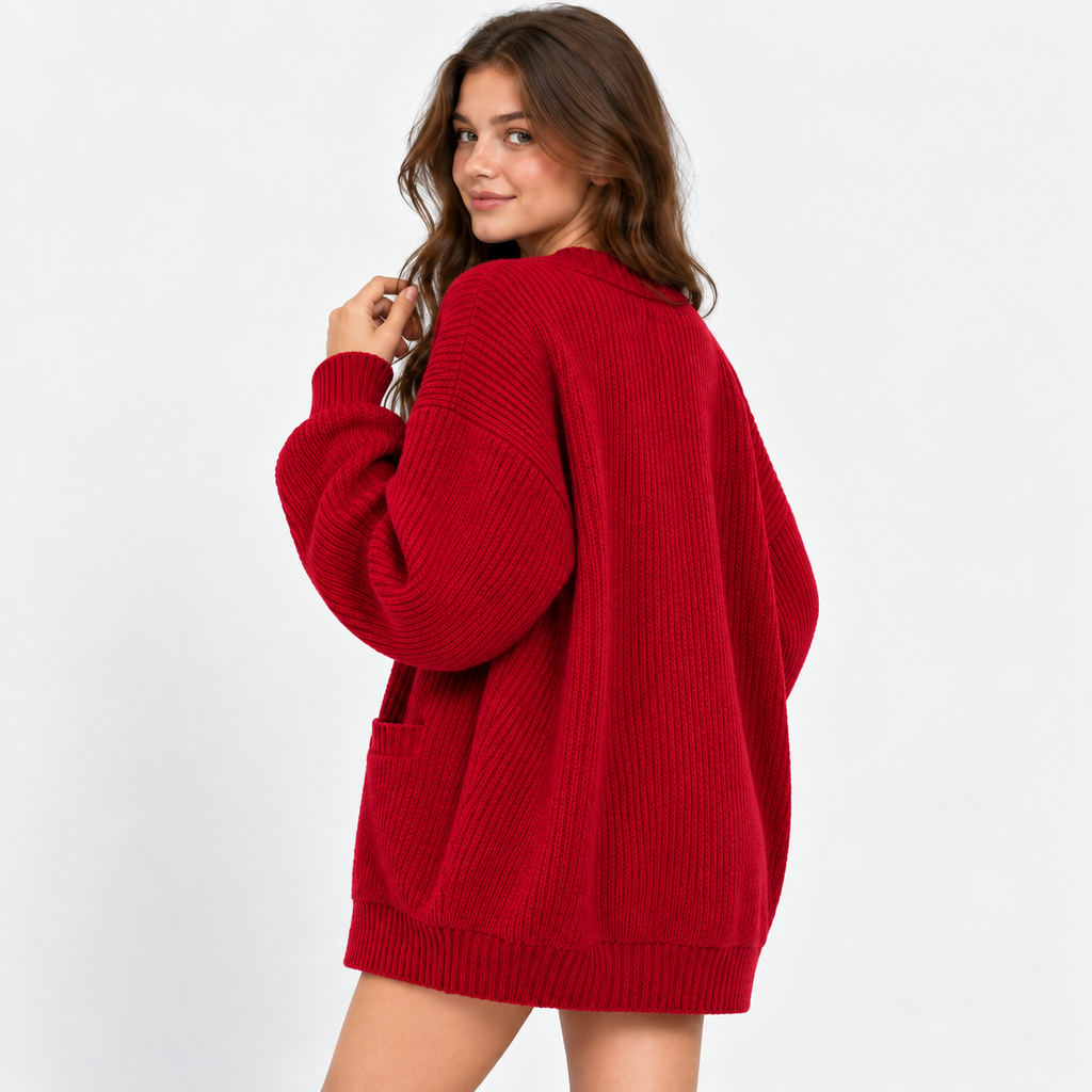 Women's Loose Knit Cardigan Jacket - Button Front
