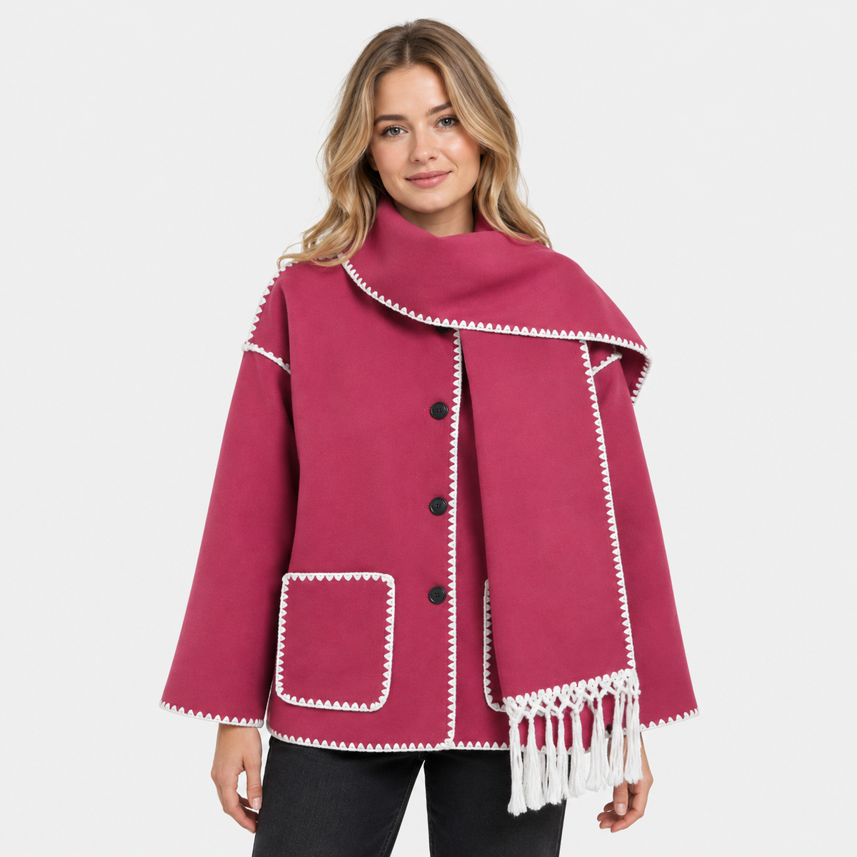 Women's Wool-Look Coat - Thick Loose Fit with Pockets
