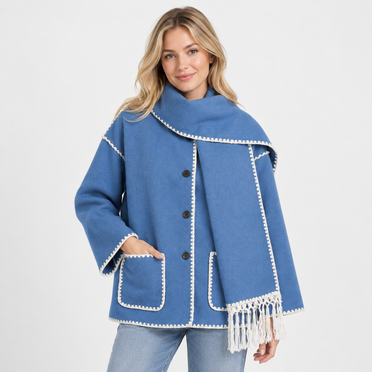 Women's Wool-Look Coat - Thick Loose Fit with Pockets