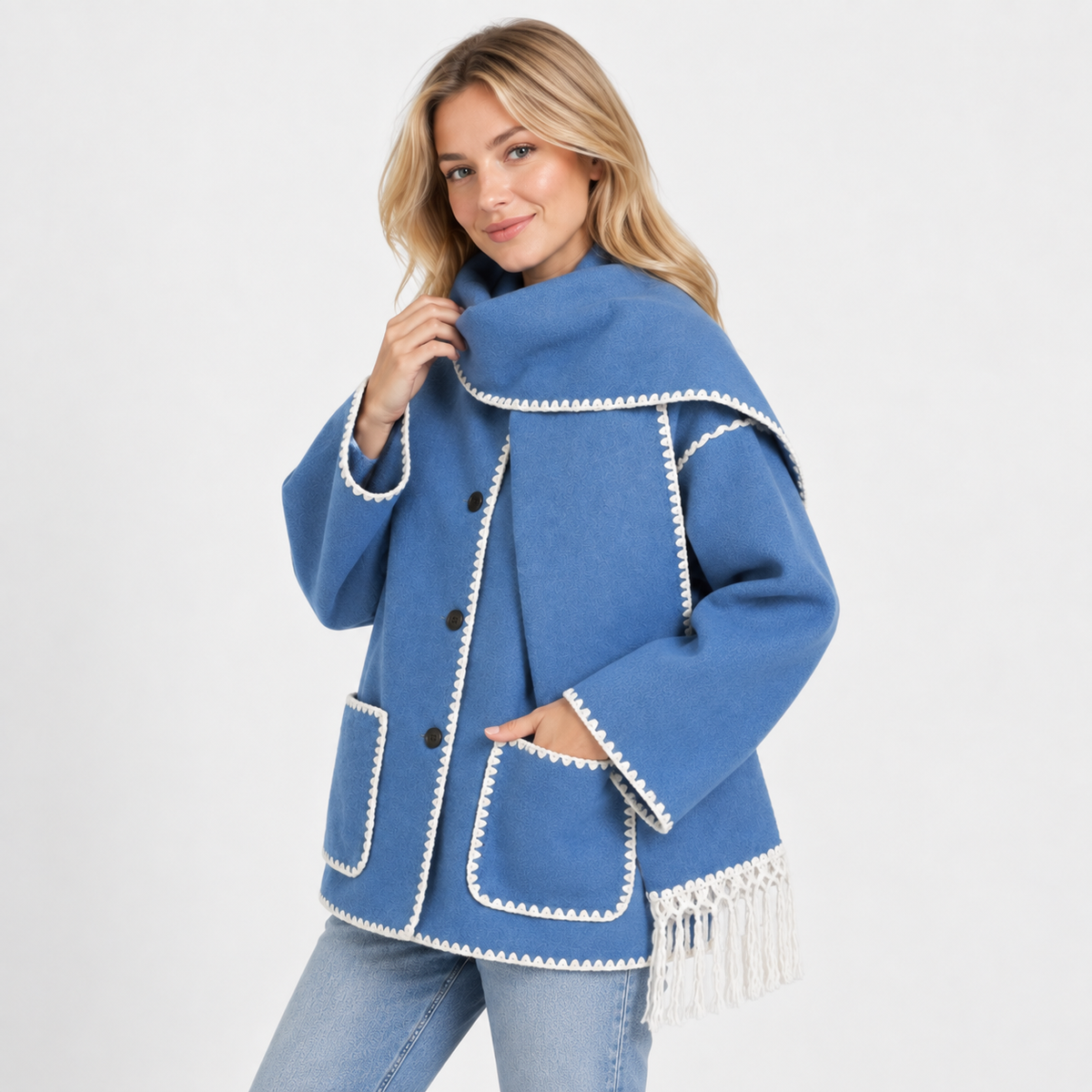 Women's Wool-Look Coat - Thick Loose Fit with Pockets