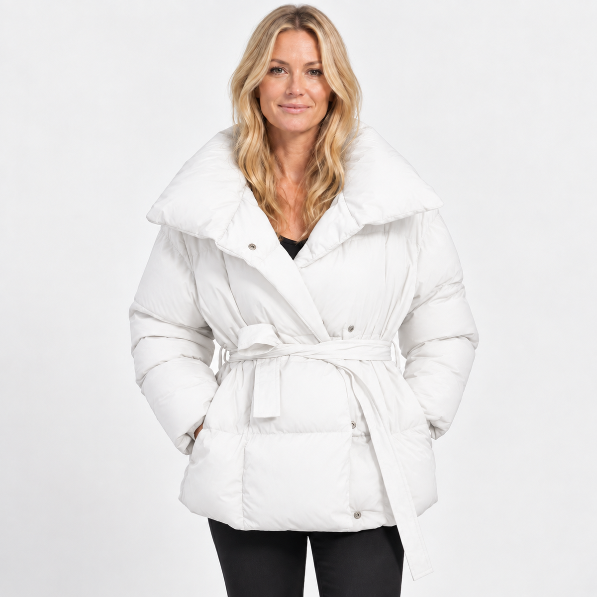 Women's Cotton Winter Coat - Belted Lapel Design