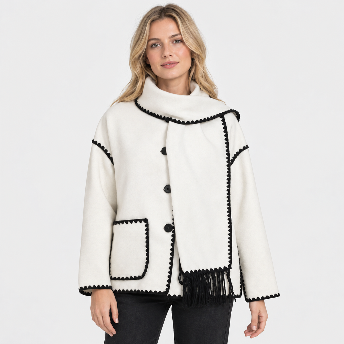 Women's Wool-Look Coat - Thick Loose Fit with Pockets