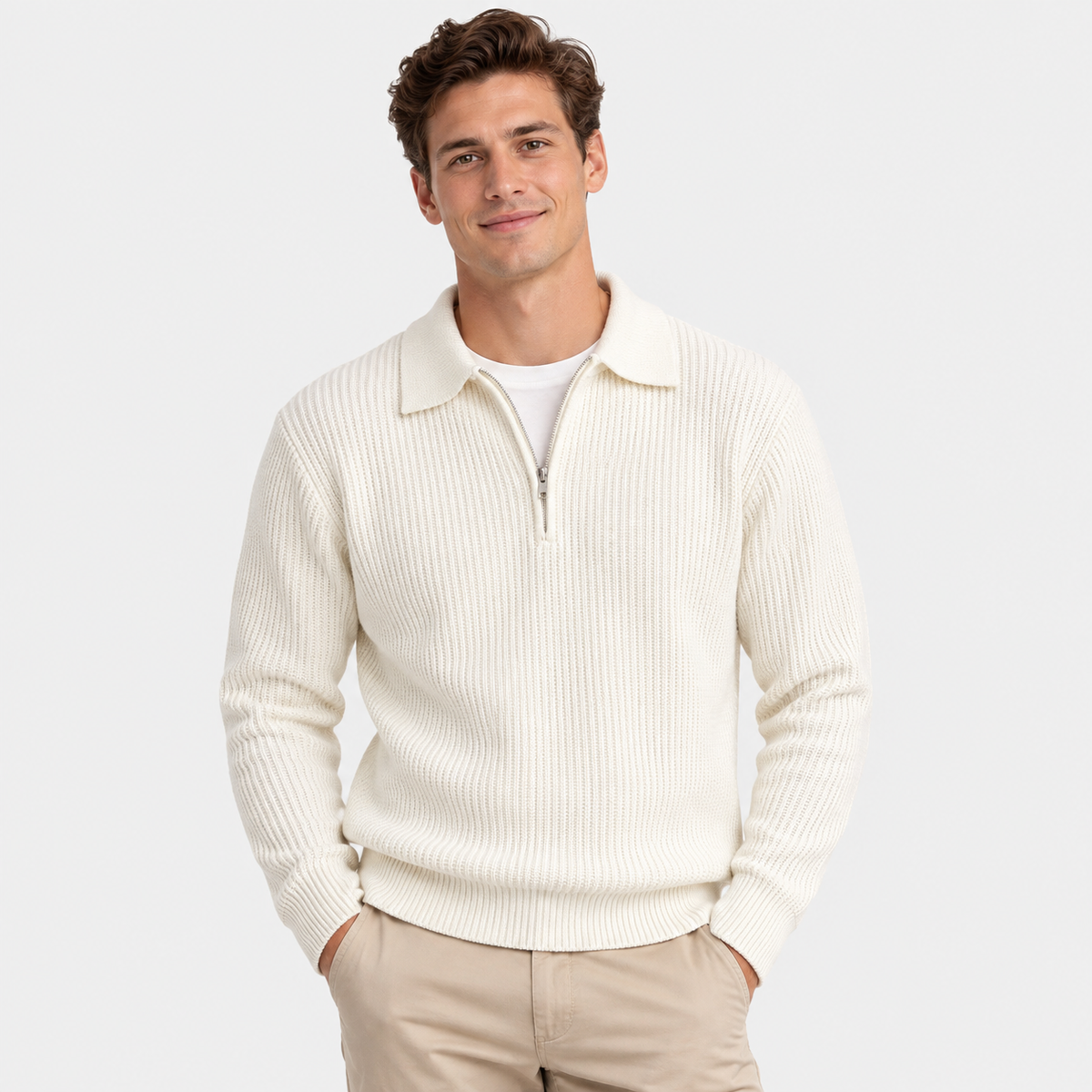 Men's Solid Color Pullover Sweater - Loose Fit