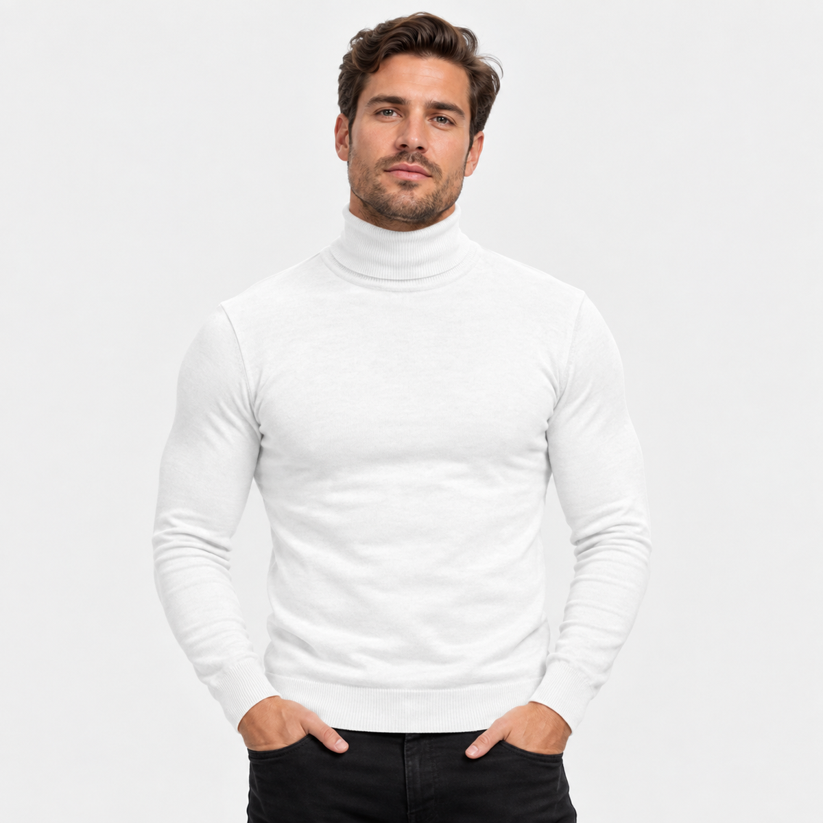 Men's Printed Turtleneck T-Shirt - Long Sleeve