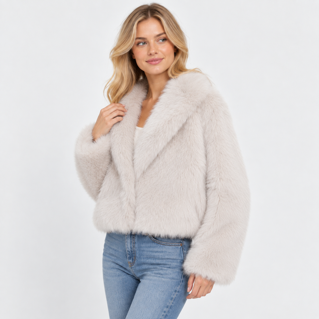 Women's Short Faux Fur Coat - Vintage Lapel Style