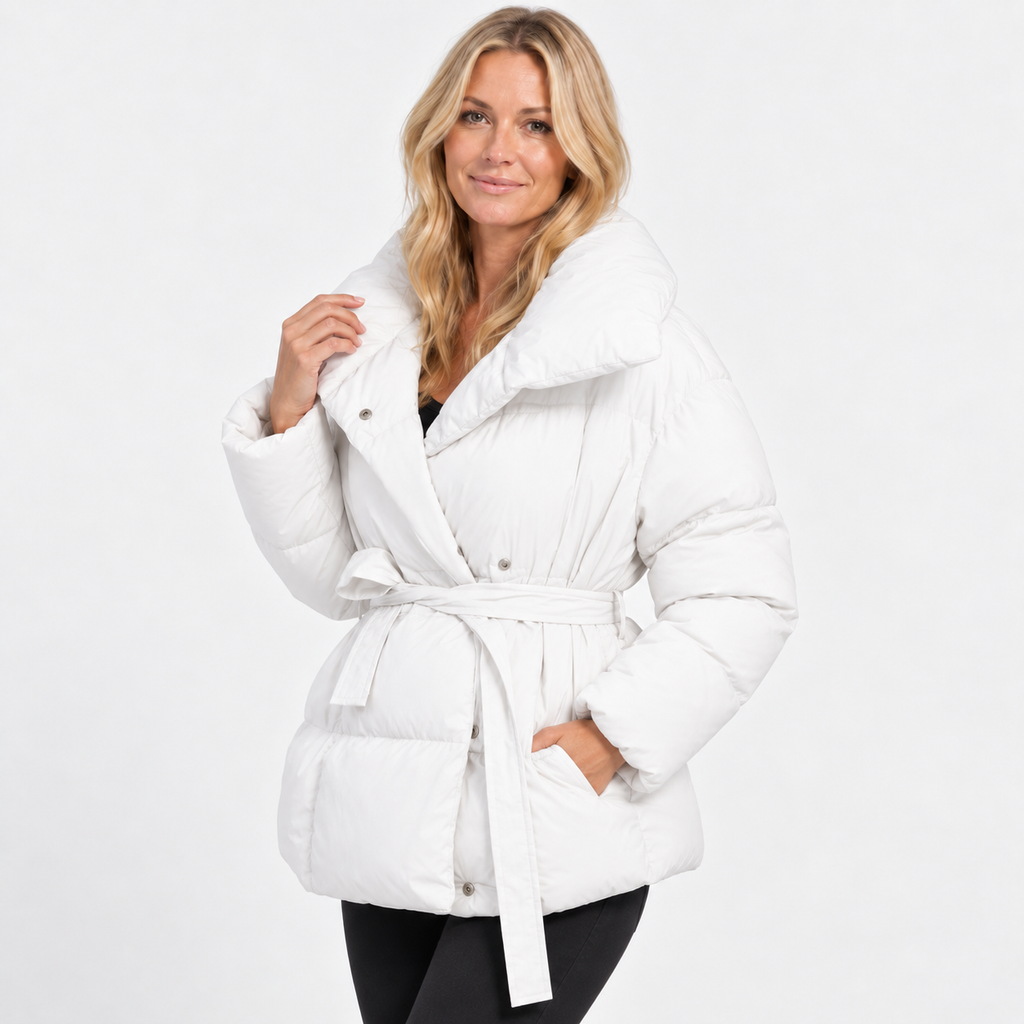 Women's Cotton Winter Coat - Belted Lapel Design