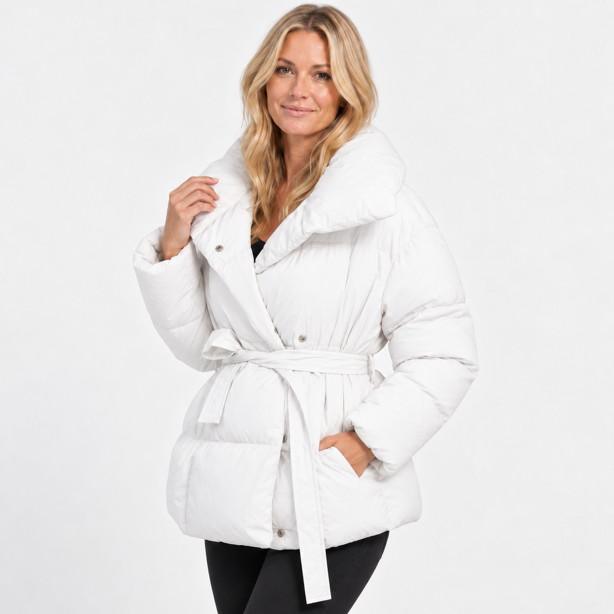 Women's Cotton Winter Coat - Belted Lapel Design