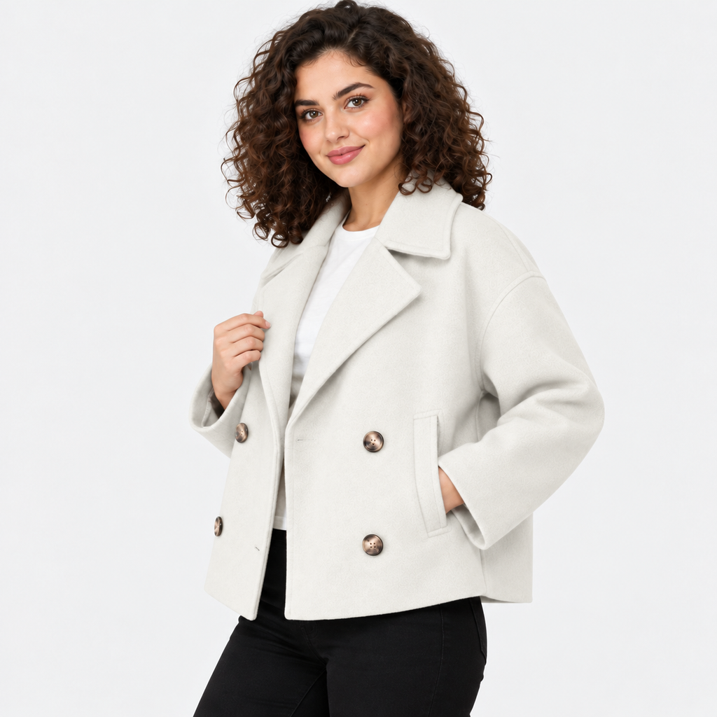 Women's Classic Double Breasted Coat with Notched Lapels