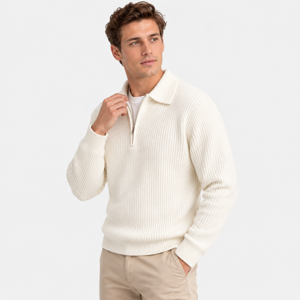 Men's Solid Color Pullover Sweater - Loose Fit