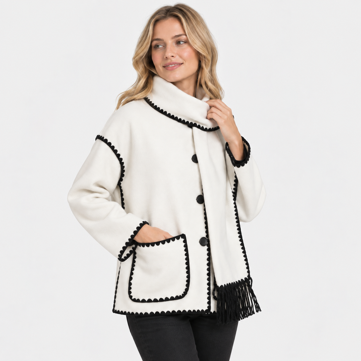 Women's Wool-Look Coat - Thick Loose Fit with Pockets