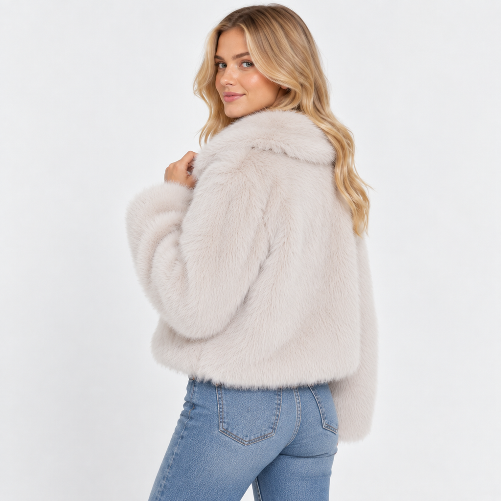 Women's Short Faux Fur Coat - Vintage Lapel Style