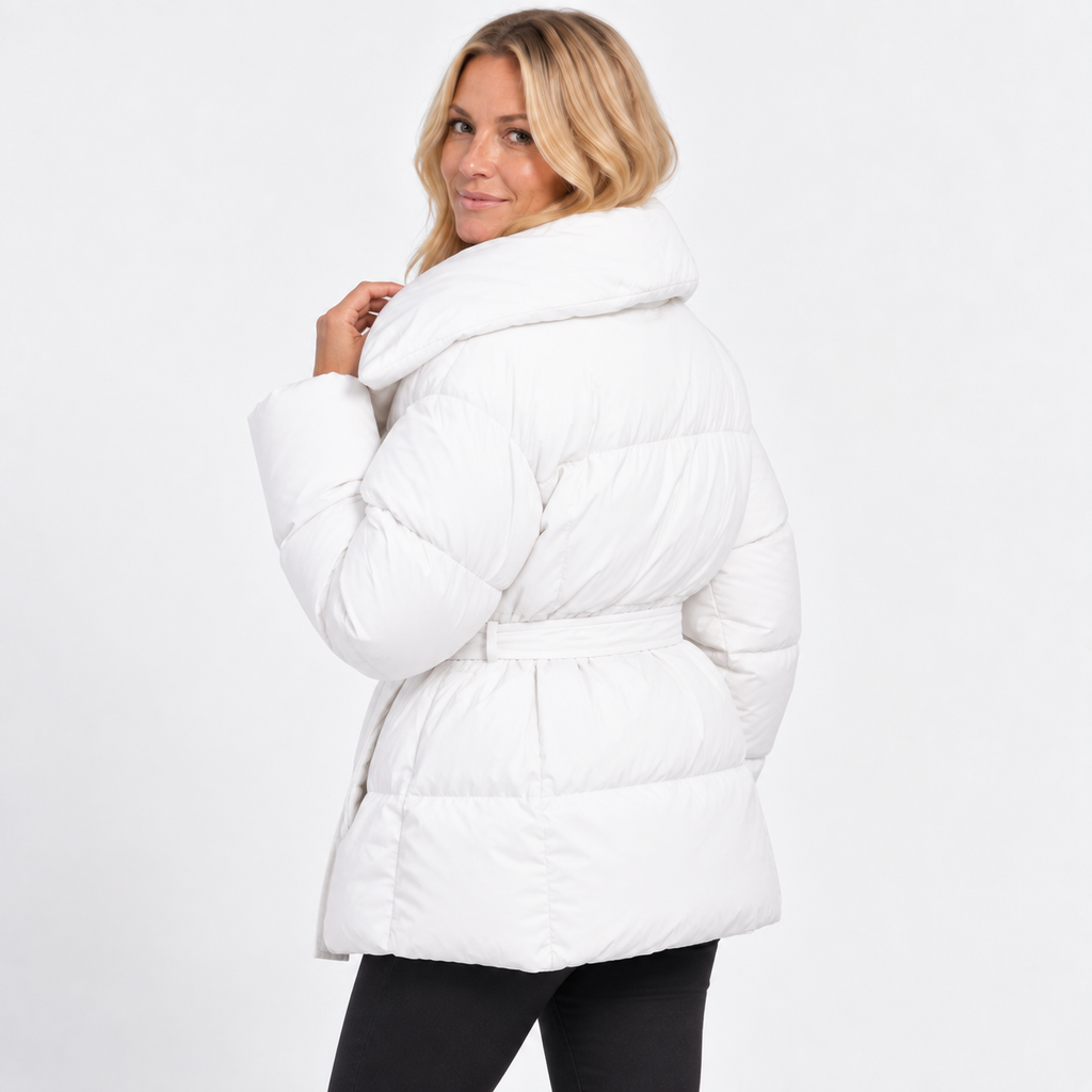Women's Cotton Winter Coat - Belted Lapel Design