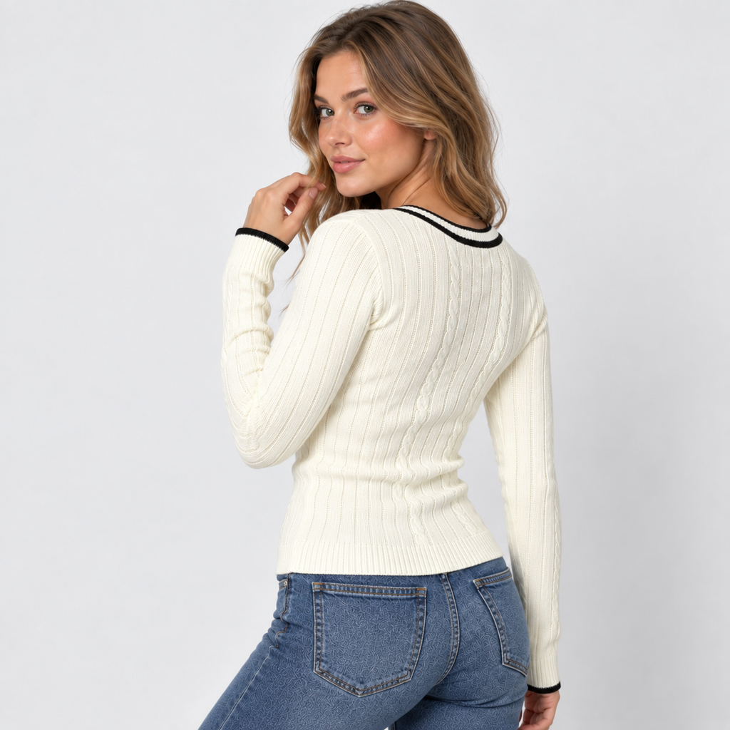 Women's Color Block V-Neck Sweater - Viscose Knit