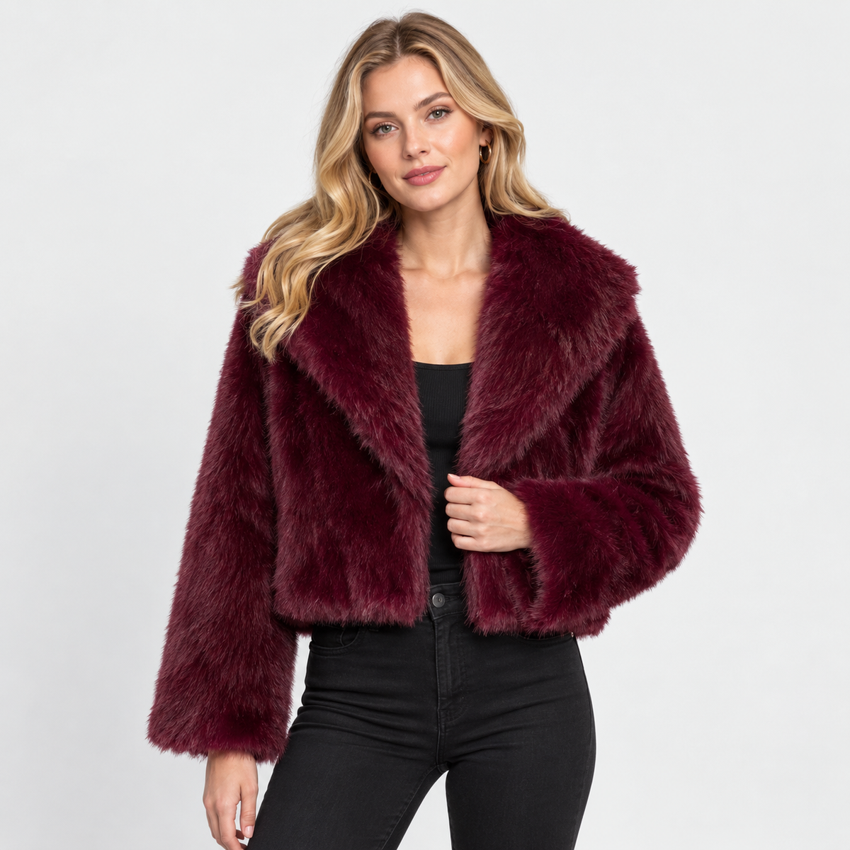 Women's Short Faux Fur Coat - Vintage Lapel Style