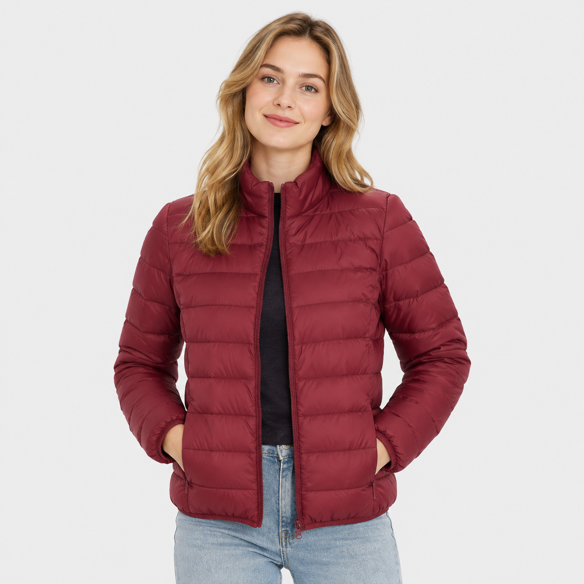 Women's Lightweight Down Jacket - Hooded with Pockets