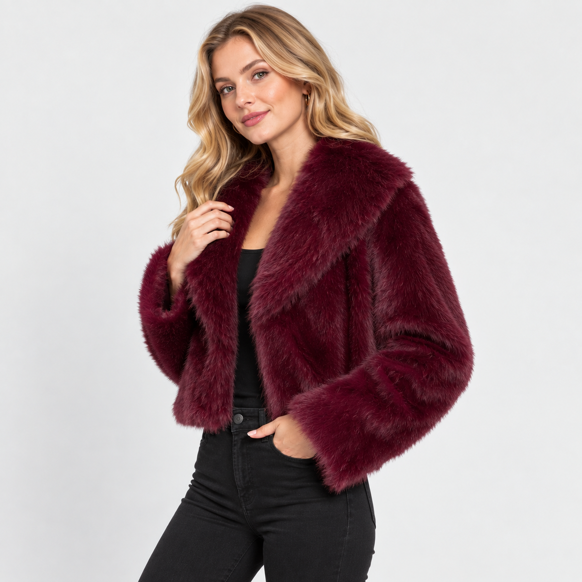 Women's Short Faux Fur Coat - Vintage Lapel Style