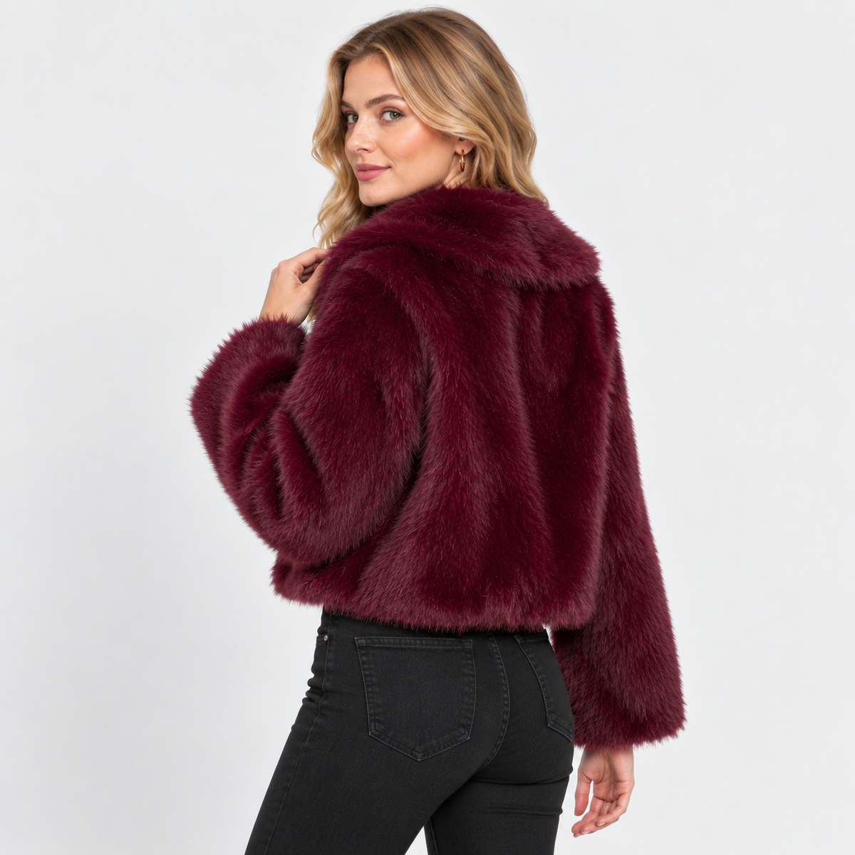Women's Short Faux Fur Coat - Vintage Lapel Style
