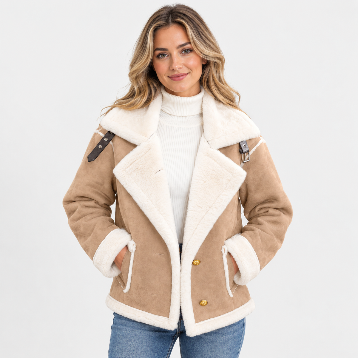 Women's Lined Winter Jacket - Elegant Lapel Style