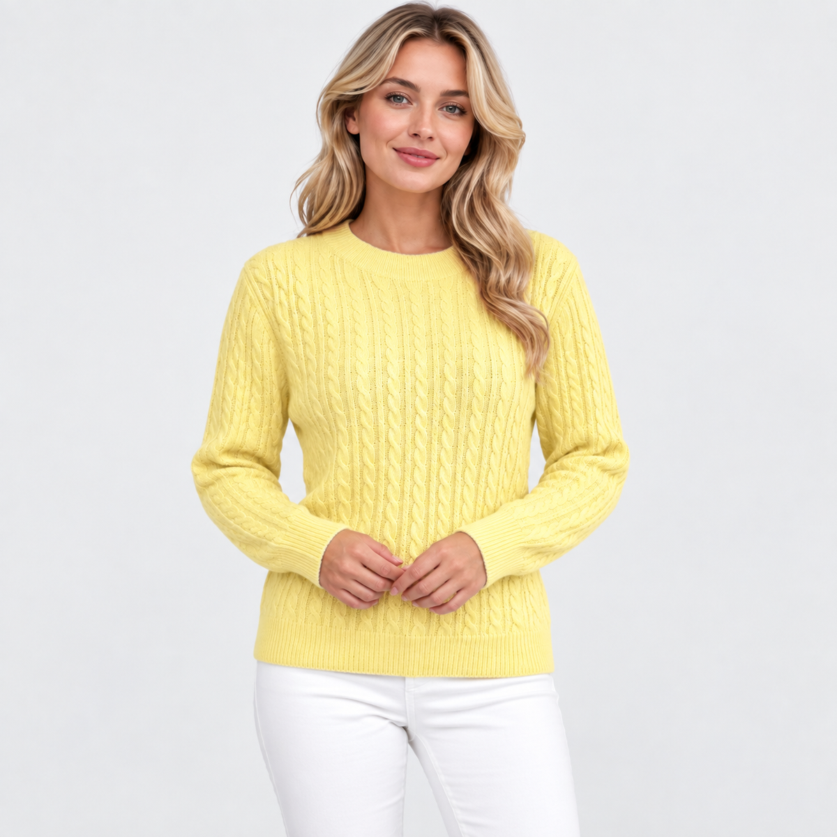 Women's Cable Knit Crew Neck Sweater - Long Sleeve