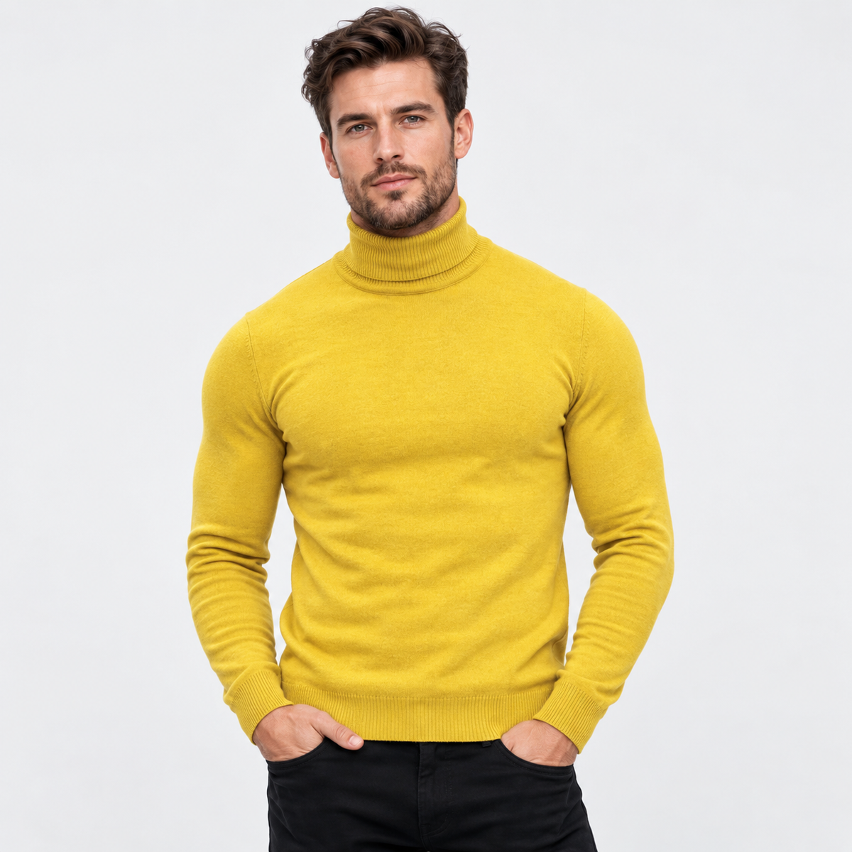 Men's Printed Turtleneck T-Shirt - Long Sleeve