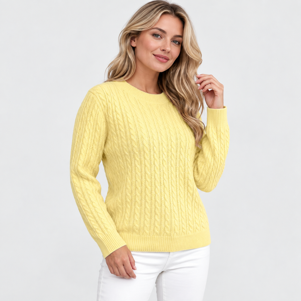 Women's Cable Knit Crew Neck Sweater - Long Sleeve