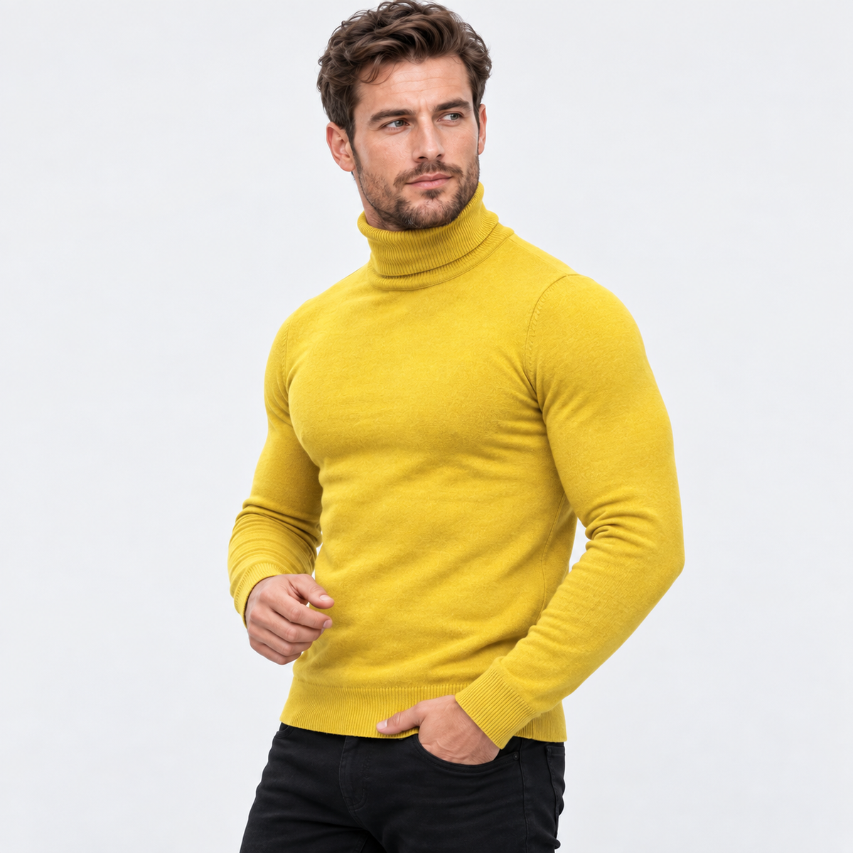 Men's Printed Turtleneck T-Shirt - Long Sleeve